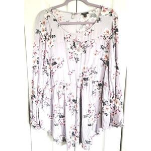 Torrid 2 Floral Baby Doll Tunic Top Keyhole Long Sleeve Blouse Flowy Pale Purple